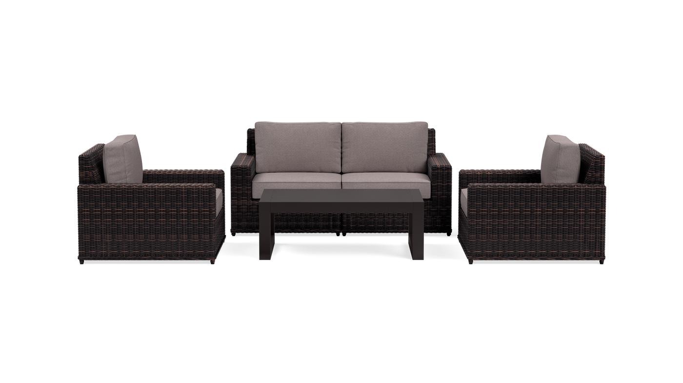 Langdon Outdoor Loveseat Set with Fixed Chairs