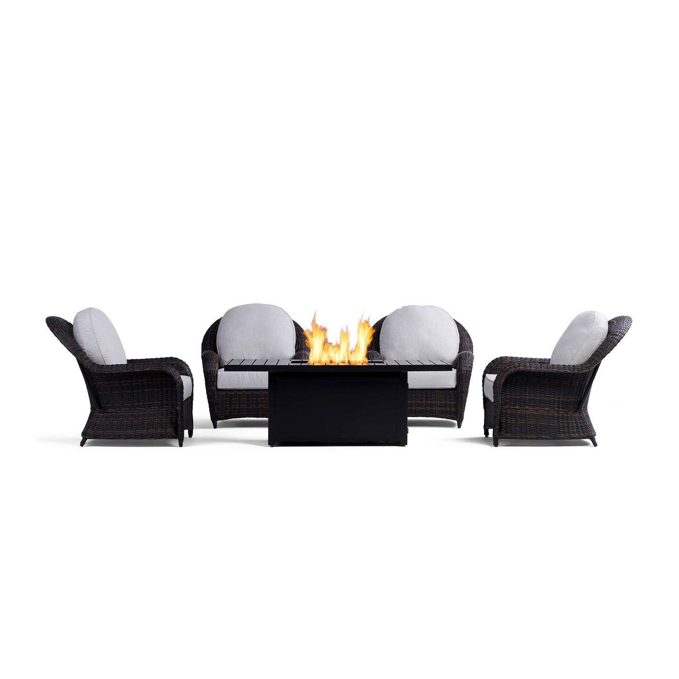 Yardbird Waverly Outdoor Fire Pit Table Set with 4 Fixed Chairs Outdoor Furniture