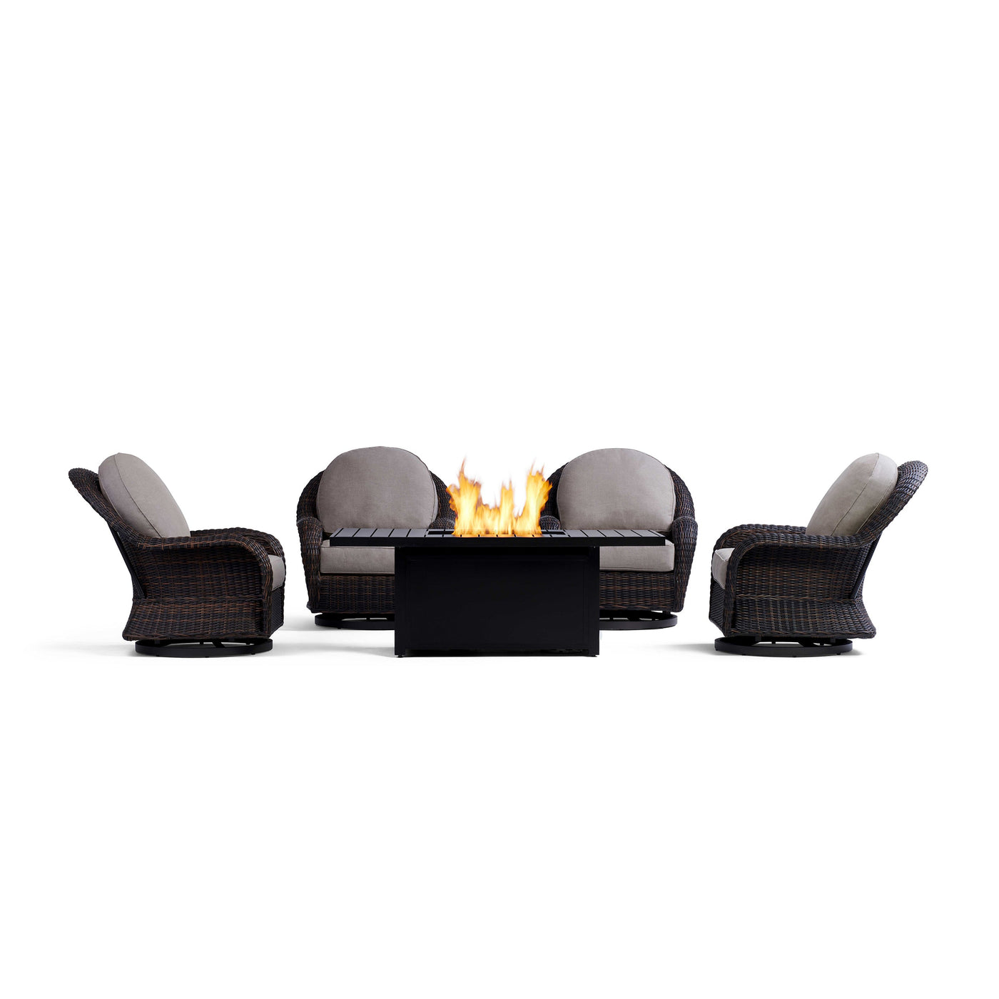 Yardbird Waverly Outdoor Fire Pit Table Set with 4 Swivel Chairs Outdoor Furniture