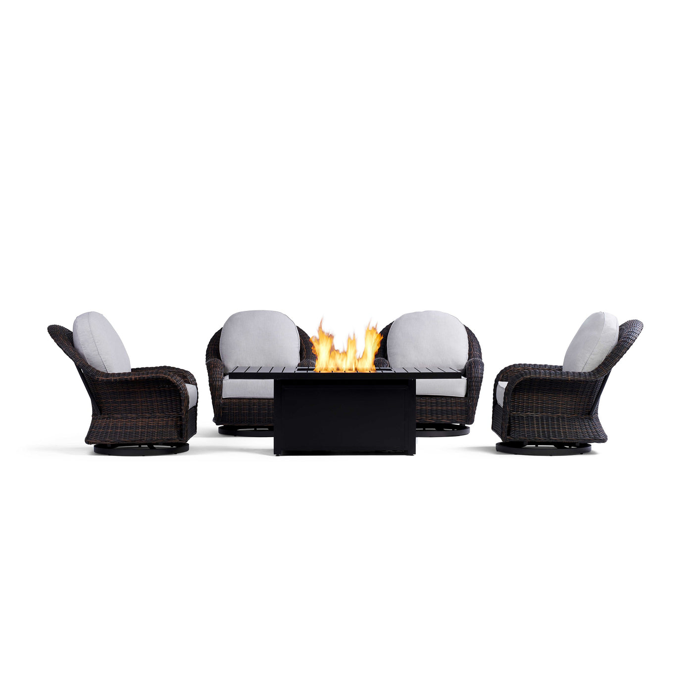 Yardbird Waverly Outdoor Fire Pit Table Set with 4 Swivel Chairs Outdoor Furniture