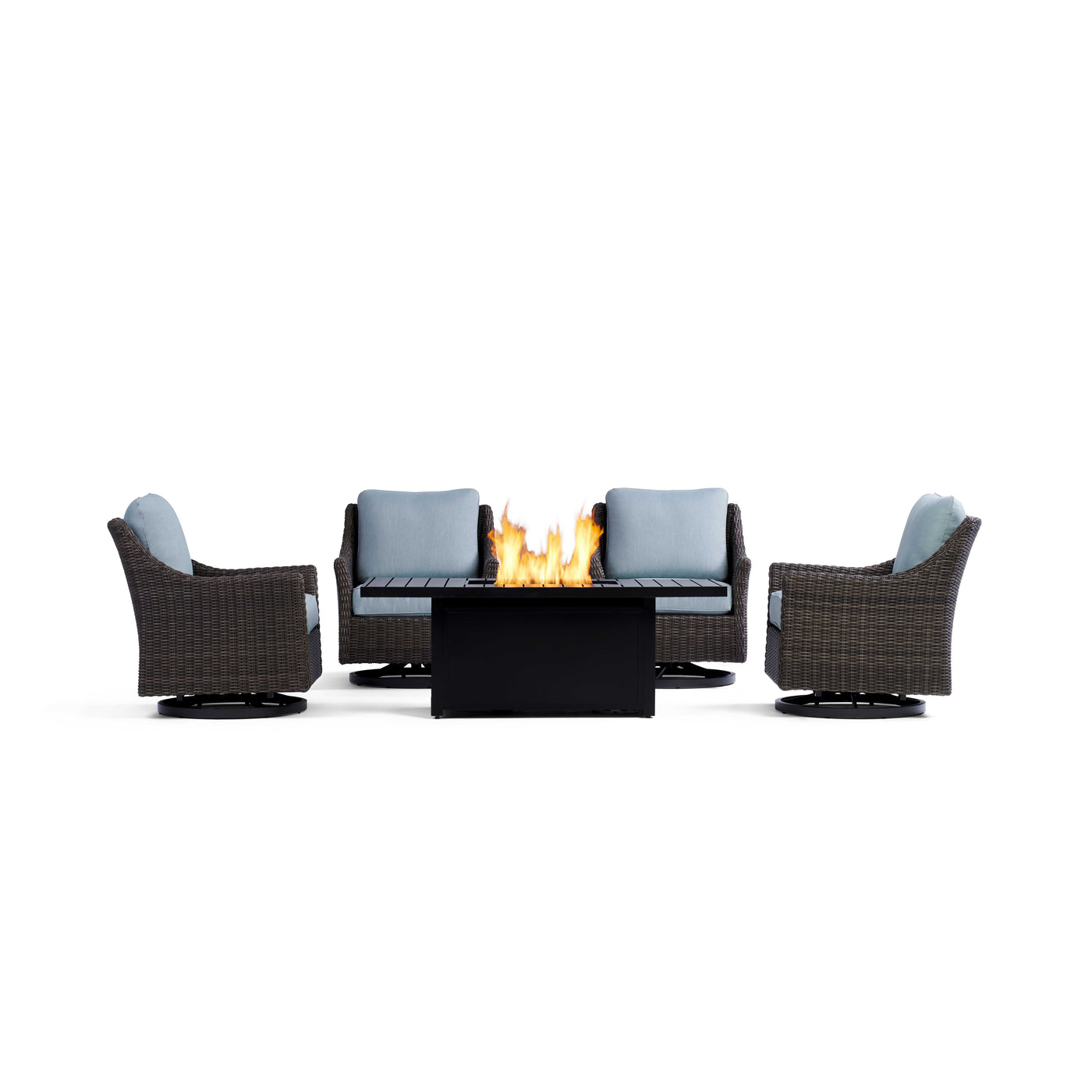  Yardbird Harriet Outdoor Fire Pit Table Set with 4 Swivel Glider Chairs Outdoor Furniture