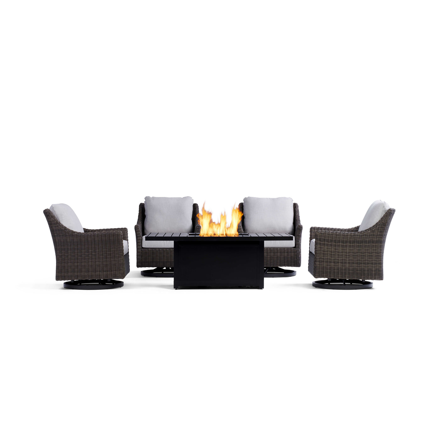  Yardbird Harriet Outdoor Fire Pit Table Set with 4 Swivel Glider Chairs Outdoor Furniture