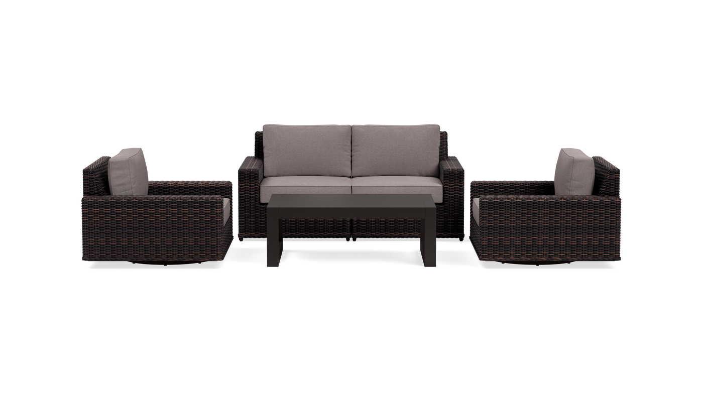 Langdon Outdoor Loveseat Set with Swivel Glider Chairs