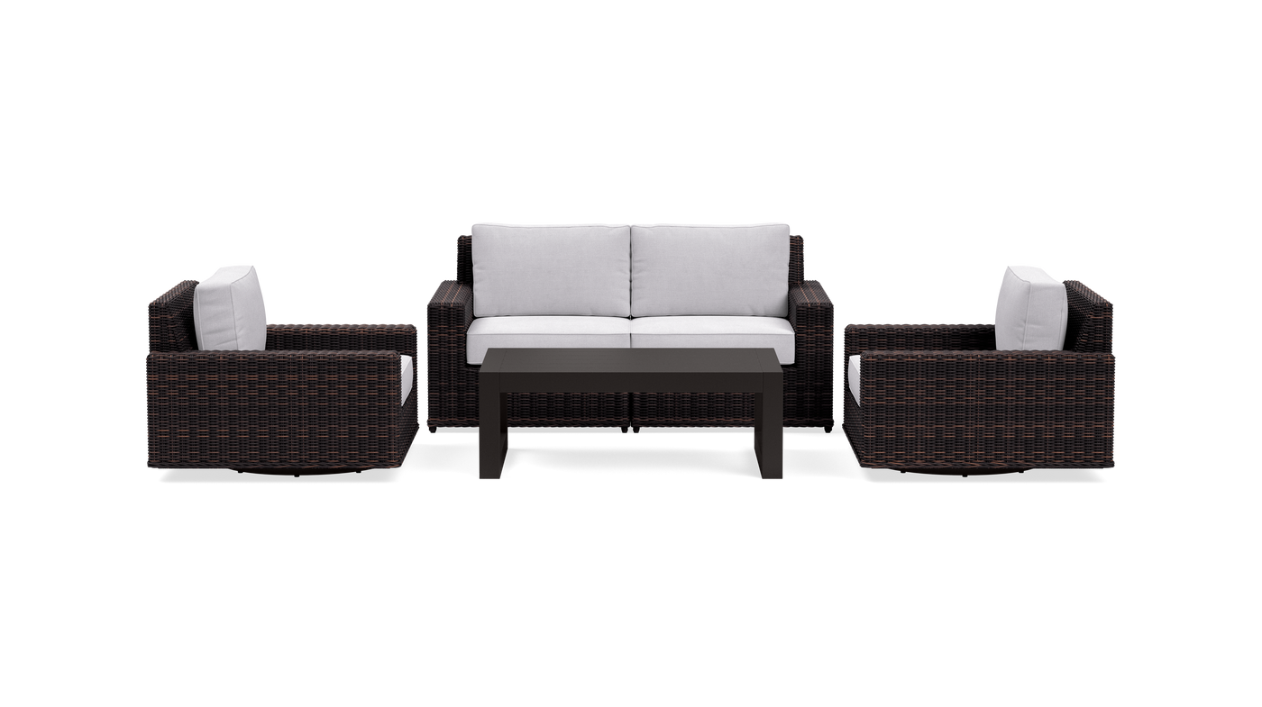 Langdon Outdoor Loveseat Set with Swivel Glider Chairs