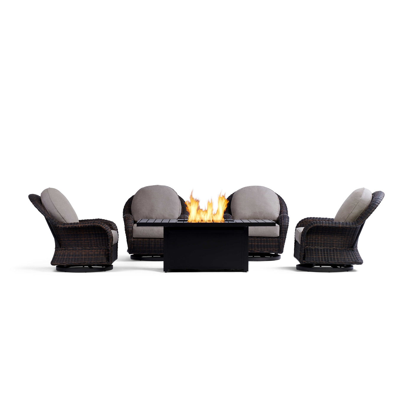  Yardbird Waverly Outdoor Fire Pit Table Set with 4 Swivel Chairs Outdoor Furniture