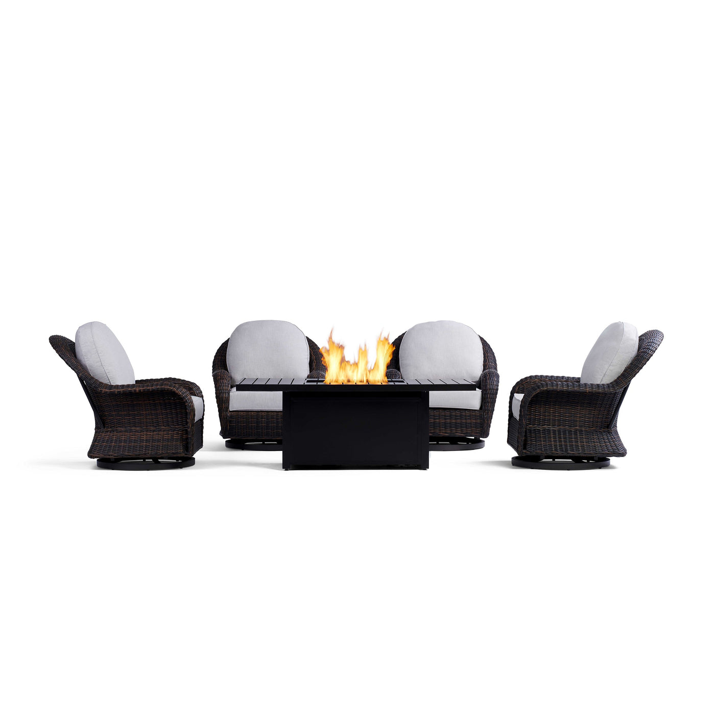 Yardbird Waverly Outdoor Fire Pit Table Set with 4 Swivel Chairs Outdoor Furniture